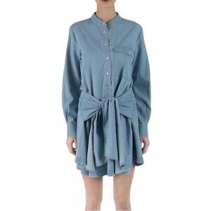 Derek Lam 10 Crosby Leah Tie Waist Shirt Dress Blue 10 NWT